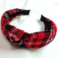 Classic red plaid knotted headband for women with cross bow holiday style design - Minimalist Red Plaid