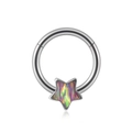 Piercing de nez en acier inoxydable 16G argenté avec étoile en opale arc-en-ciel - 1.2x8mm / Étoile (Opale Artificielle OP38)