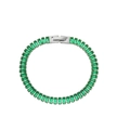 Silver tennis bracelet featuring rectangular green zircons in a 18K gold plated setting - Bracelet-Silver-Green Stone