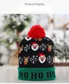 Bonnet de Noël à LED avec pompon rouge, motifs de Père Noël et rennes sur noir - Adulte (Élastique) / HOHO Père Noël Renne (Avec Revers)