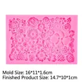 Pink silicone mold with detailed rose and orchid floral patterns for resin or DIY soap - Pink