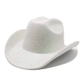 Cappello da cowboy bianco glitterato a tesa larga con riflessi cangianti iridescenti - M (56-58cm) / Bianco