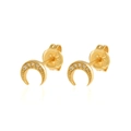 Golden S925 crescent moon stud earrings with sparkling zircon crystals on white background - Gold Zirconia Moon