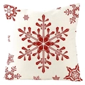 Housse de coussin carrée en lin avec grand motif de flocon de neige rouge de Noël - Flocon Rouge Beige
