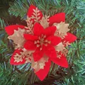 Artificial 14.5cm red velvet poinsettia flower with gold glitter for Christmas tree decor - 14.5cm / Rose Gold Red