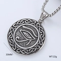 Detail of 35mm Nordic Eye of Horus pendant with Celtic knotwork in antique silver - Eye of Horus Round Style (Style 11)