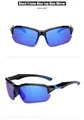 Close-up of polarized sports sunglasses with black frames and blue mirrored lenses - Black Blue Frame Blue Lens