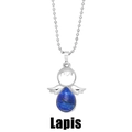 Lapis lazuli angel wing pendant necklace with silver bead chain on white background - Lapis Lazuli