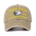Close-up of 250th anniversary embroidery on khaki cotton washed baseball cap with eagle - Khaki