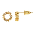 Minimalist 18k gold plated wreath stud earrings with zirconia leaf design - Gold