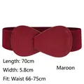 Women's 5.8cm wide elastic waist belt in burgundy red with bow knot buckle closure - 70cm / Burgundy