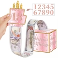 Rosa Happy Birthday Geldziehbox-Set mit Tortenaufsatz und Spielgeld für Party-Überraschung - Rosa