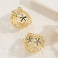 Elegant 14K gold plated hollow spherical earrings with zircon cross pattern - ES2116-3 Flower Zirconia Hoop