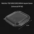 Universal transparent PP lid for square food containers sized 750ml to 1400ml - Fits 750-1400ml / Square Box PP Lid