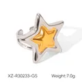 Detail van de sterring met afmetingen en tweekleurige zilveren en gouden afwerking - 3D-ster open stijl (XZ-R30233-GS) / Goud en Zilver Tweekleurig
