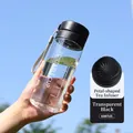 Portable 600ml frosted black outdoor water bottle with tea infuser and carry strap - 600ml / Transparent Black