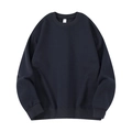 Classic dark blue crewneck sweatshirt with dropped shoulders and ribbed cuffs on white back - Navy Blue