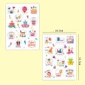 Detailed dimensions of 10.5x14.5cm Happy Birthday stickers with gold foil party elements - T7716-Birthday Theme Colorful Cartoon
