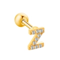 Gold-plated letter Z ear stud with pave cubic zirconia and round screw back closure - Letter Z
