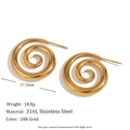 18K gold plated stainless steel spiral swirl earrings with product dimension details - Smoky Spiral Creative Stud Earrings / Gold