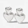 Polished silver stainless steel double heart studs with a minimalist stacked design - Silver (KDE2107)