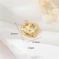 Golden heart pendant with zircons, size 20.9mm x 17.4mm, 2.6g for DIY jewelry - H-11630/Irregular Texture Zircon Heart