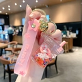 Portachiavi rosa con coniglietto liquido, glitter e cinturino in silicone morbido - Coniglio Rosa - Tazza di Tè al Latte