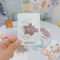 Detail view of handmade unicorn star hair clip with pink glitter and white mesh lace - Light Pink Star