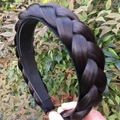 Cerchietto a treccia in capelli sintetici neri con denti antiscivolo per acconciatura - Spesso Grande 3,5 cm / Marrone Nero