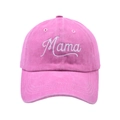 Detailed embroidery of Mama text on a vintage washed cotton baseball cap in rose red - Pink (Mama Embroidery)