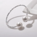 18# Silver Geometric Pearl Open Bangle
