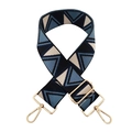 Detail of adjustable geometric triangle jacquard bag strap with gold metal hooks - 4 Black Light Blue Deep Blue