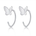 Minimalist S999 sterling silver butterfly hoop earrings with polished silver finish - Golden Butterfly Rhinestone Earrings