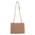 Beige embossed crossbody bag with fashion lettering and metallic chain strap - Khaki