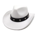 Dettaglio cappello da cowboy bianco in feltro con fascia in pelle e borchie a stella - M (56-58cm) / Bianco