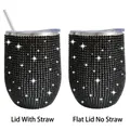Black rhinestone 12oz wine tumbler with sealed straw lid and flat lid options - Black