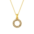 18K gold circular pendant necklace with cubic zirconia pave settings on fine O-chain - Letter O