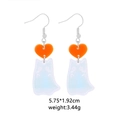 Creative Halloween earrings featuring orange hearts and iridescent cat ghost charms - Ghost Heart