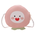 Lindo mini bolso bandolera rosa con forma de melocotón para niñas con cara sonriente y hojas - Rosa