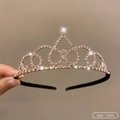 Golden bridal tiara with sparkling white rhinestones in size 12cm for birthdays - 34# Streamer [Velvet Headband] (12cm)