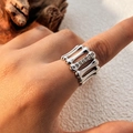 Anello scheletro argento con cristalli rotondi e design aperto dallo stile minimalista - Scheletro Cavo Con Zircone / Argento