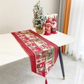 Christmas table runner with Santa and reindeer patterns featuring red festive tassels - 9# Checkerboard Patchwork Xmas