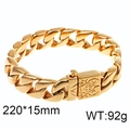 Detail eines 15mm goldfarbenen Edelstahl-Panzerarmbands mit 92g Gewichtsangaben - Gold