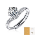 Moissanite ring in S925 silver with wavy diamond band and GRA certificate documentation - R9210 Moissanite Style / 1 Carat / 6.5mm (With GRA Certificate)