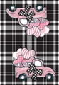 Absorbent microfiber kitchen towel with pink retro truck and heart designs - Pink Truck and Hearts Plaid (MB1-22)