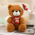 Ours en peluche marron de 20cm avec écharpe et bonnet de Noël rayés rouge et vert - Style D Écharpe à rayures tricolores / Brun Foncé