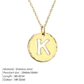 Gold plated stainless steel necklace featuring a hollowed letter K circular pendant - Letter K (K-14K Gold)