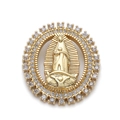 Colgante ovalado Virgen María chapado en oro de 14K con incrustaciones de circón - CX116-7