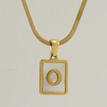 Gold square necklace with letter O pendant featuring white shell inlay on a herringbone chain - Letter O