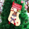Calza di Natale con pupazzo di neve 3D e scritta Merry Christmas appesa all'albero - Stile Pupazzo di Neve con Cappello a Scacchi (18M019B)